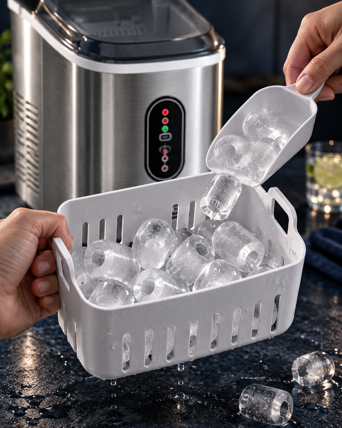 إخراج سلّة Viking Chef المملوءة بقطع الثلج المجوّفة