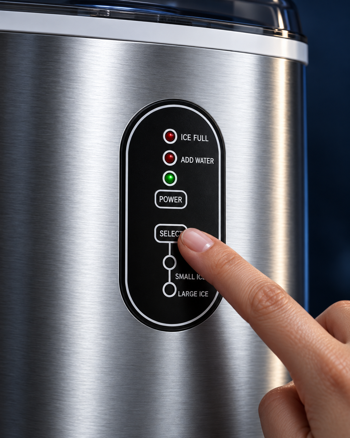 الضغط على زر SELECT لاختيار حجم الثلج في Viking Chef